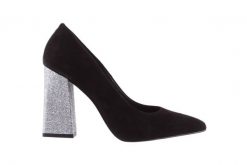 Czółenka Bayla-056 5065-21 C Czarny Srebrny 056347, Skóra naturalna - 37. Czarne czółenka damskie Bayla, bez wzorów, z materiału, bez obcasa, na obcasie. W wyprzedaży za 134.10 zł.