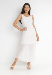 Biała Sukienka Philice. Białe sukienki damskie Born2be, z aplikacjami, z tkaniny, glamour, bez ramiączek. Za 159.99 zł.