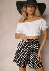 Czarno-Białe Szorty z Bawełny z Gumką w Talii High Waist Efioma. Czarne szorty damskie Renee, bez wzorów, z bawełny, z podwyższonym stanem. Za 29.99 zł.