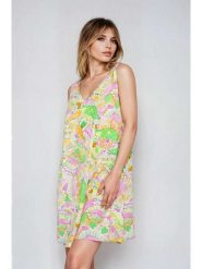 Monki Sukienka w kolorze żółto-różowo-zielonym rozmiar: L. Zielone sukienki damskie Monki, bez wzorów, bez ramiączek. Za 39.99 zł.