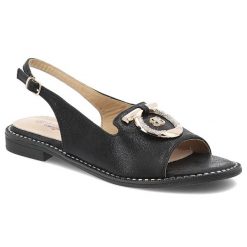 Czarne Sandały S.Barski Eleganckie Obuwie Damskie. Czarne sandały damskie S.BARSKI, z aplikacjami, bez obcasa, na obcasie, bez zapięcia. Za 129.00 zł.