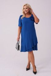 Elegancka szafirowa sukienka Evelyn na wesele PLUS SIZE XXL. Niebieskie sukienki damskie Moda Size Plus Iwanek, z aplikacjami, z elastanu, eleganckie, bez ramiączek. Za 289.90 zł.