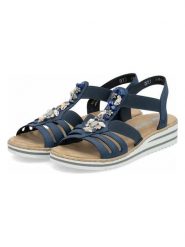 Rieker Sandały w kolorze granatowym rozmiar: 36. Niebieskie sandały damskie Rieker, z aplikacjami, z otwartym noskiem, bez obcasa, na koturnie, bez zapięcia. Za 148.96 zł.