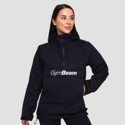 Kurtka damska turystyka przeciwdeszczowa czarna Smock. Czarne kurtki damskie GYMBEAM, l, bez wzorów, z materiału, z kapturem. Za 173.90 zł.