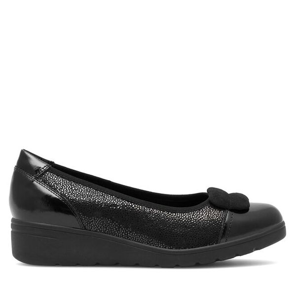 Półbuty Go Soft. Czarne czółenka damskie GO SOFT, bez wzorów, bez obcasa, na koturnie. Za 149.99 zł.