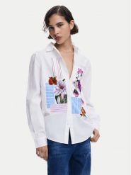 Desigual Koszula Flowers Minnie 25SWCW24 Biały Regular Fit. Białe koszule damskie Desigual, xs, bez wzorów, z bawełny, bez kołnierzyka, bez ramiączek. Za 229.99 zł.