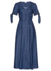Sukienka jeansowa. Niebieskie sukienki damskie bonprix, bez wzorów, z jeansu, bez ramiączek. Za 169.99 zł.