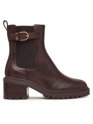 Tommy Hilfiger Botki Block Heel Buckled Chelsea Boot FW0FW09577 Brązowy ciemny. Brązowe botki damskie Tommy Hilfiger, bez obcasa, na słupku, bez zapięcia. Za 699.99 zł.