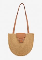 Ciemnobeżowa Bawełniana Pleciona Torebka o Półokrągłym Kształcie Galvenia. Brązowe shopper bag Born2be, z bawełny, bez dodatków. Za 84.99 zł.