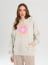Bluza hoodie z nadrukiem - szary. Szare bluzy damskie Sinsay, l, bez wzorów, bez kaptura. Za 49.99 zł.