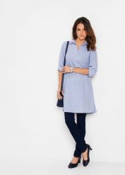 Sukienka szmizjerka z czystej bawełny. Białe sukienki damskie bonprix, bez wzorów, z bawełny, eleganckie, bez ramiączek. Za 109.99 zł.