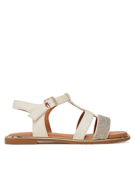 Tommy Hilfiger Sandały T3A2-33780-0371 M Écru. Sandały dziewczęce Tommy Hilfiger, ze skóry, bez obcasa, bez zapięcia. Za 199.99 zł.