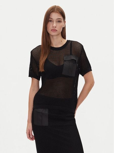 DKNY Sweter P5BSAV83 1 Czarny Regular Fit. Czarne swetry klasyczne damskie DKNY, xs, z syntetyku, bez kołnierzyka. Za 179.99 zł.