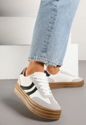 Białe Sneakersy Typu Kultowe Tenisówki na Grubej Podeszwie z Tłoczeniem Lisanitea. Białe obuwie sportowe damskie Renee, z jeansu, bez zapięcia, tenisowe. Za 79.99 zł.