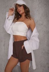 Brązowe Szorty w Sportowym Stylu z Siateczką i Podszewką Elishka. Brązowe spodenki sportowe damskie Renee, m, bez wzorów, na fitness i siłownię. Za 69.99 zł.