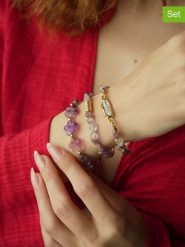 Pierres delicates Pozłacane bransoletki (3 szt.) z ametystami rozmiar: onesize. Różowe bransoletki damskie Pierres delicates, pozłacane. Za 52.99 zł.