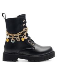 DeeZee Trapery CS5587-17 Czarny. Czarne kozaki dziewczęce DeeZee, bez wzorów, ze skóry, bez obcasa, bez zapięcia. Za 129.99 zł.