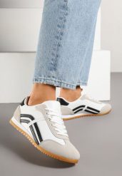 Białe Sneakersy w Stylu Kultowych Tenisówek z Ozdobnymi Przeszyciami Wendiva. Białe obuwie sportowe damskie Born2be, z jeansu, bez zapięcia, tenisowe. Za 64.99 zł.