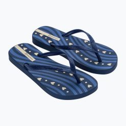 Japonki damskie Ipanema Classica Happy XVIII. Niebieskie klapki damskie Ipanema, bez wzorów, z materiału, bez obcasa, bez zapięcia. Za 62.99 zł.