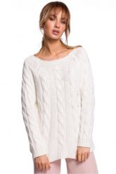 Sweter damski ze splotem typu warkocz kremowy. Białe swetry klasyczne damskie Polskie swetry, l, z dzianiny, bez kołnierzyka. Za 239.00 zł.