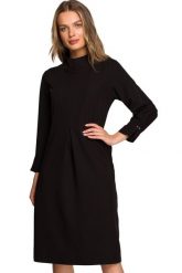 Sukienka elegancka pudełkowa z dekoracyjnymi zaszewkami czarna. Czarne sukienki damskie Stylove, bez wzorów, biznesowe, bez ramiączek. Za 359.00 zł.