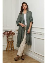 Plume Lniany kardigan w kolorze khaki rozmiar: XL. Brązowe kardigany damskie Plume, xl, bez wzorów, ze lnu. Za 210.81 zł.