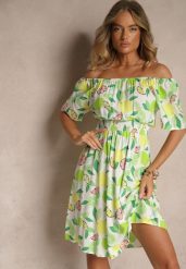 Zielona Sukienka Typu Hiszpanka z Bawełną ze Wzorem Cytrusów Aprona. Zielone sukienki damskie Renee, bez wzorów, z bawełny, eleganckie, bez ramiączek. W wyprzedaży za 52.49 zł.