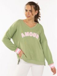 Zwillingsherz Sweter "Amour" w kolorze zielono-jasnoróżowym rozmiar: L/XL. Różowe swetry klasyczne damskie Zwillingsherz, l, bez kołnierzyka. Za 201.08 zł.