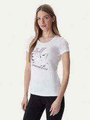 EA7 Emporio Armani T-Shirt 7W000977 AF10373 Biały Regular Fit. Białe t-shirty damskie EA7 Emporio Armani, xxl, bez wzorów, z bawełny, bez kołnierzyka. Za 349.99 zł.