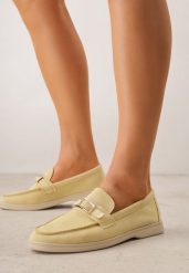 Żółte Mokasyny Ozdobione Metaliczną Klamrą Murielori. Żółte mokasyny damskie Renee, z jeansu, bez obcasa. Za 119.99 zł.