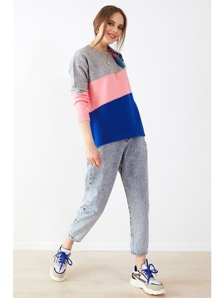 Milan Kiss Sweter w kolorze szaro-różowo-niebieskim rozmiar: S. Niebieskie swetry klasyczne damskie Milan Kiss, s, bez kołnierzyka. Za 225.05 zł.