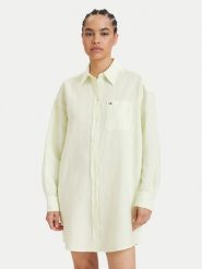 Tommy Jeans Sukienka koszulowa DW0DW22344 Zielony jasny Relaxed Fit. Zielone sukienki damskie Tommy Jeans, bez wzorów, z jeansu, bez ramiączek. Za 449.99 zł.