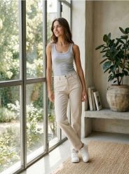 Jeansy straight - beżowy. Brązowe jeansy damskie Sinsay. Za 69.99 zł.