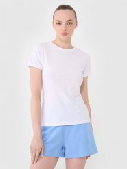 4F T-shirt slim gładki damski - biały XS. Białe t-shirty damskie 4F, xs, bez wzorów, z bawełny, bez kołnierzyka. Za 39.99 zł.