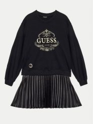 Guess Sukienka codzienna J4BK14 KAUH0 Czarny Regular Fit. Czarne sukienki dziewczęce Guess, z aplikacjami, z syntetyku, bez ramiączek, proste. Za 199.99 zł.