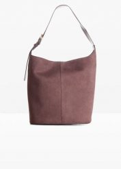 Torebka worek z ozdobnymi sprzączkami. Brązowe shopper bag bonprix, bez wzorów, bez dodatków. Za 124.99 zł.