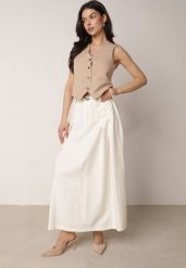 Jasnobeżowa Wiskozowa Spódnica o Rozkloszowanym Kroju z Plisami i Paskiem Rolea. Brązowe spódnice damskie Born2be, na co dzień, l, bez wzorów, z wiskozy, eleganckie, maxi. Za 149.99 zł.