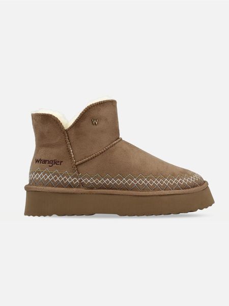 Wrangler Botki "Elsa" w kolorze szarobrązowym rozmiar: 37. Brązowe botki damskie Wrangler, bez obcasa, bez zapięcia. Za 224.95 zł.