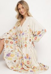 Beżowa Wiskozowa Sukienka o Rozkloszowanym Kroju w Kwiaty Cleolia. Brązowe sukienki damskie Born2be, bez wzorów, z wiskozy, eleganckie, bez ramiączek. W wyprzedaży za 84.99 zł.