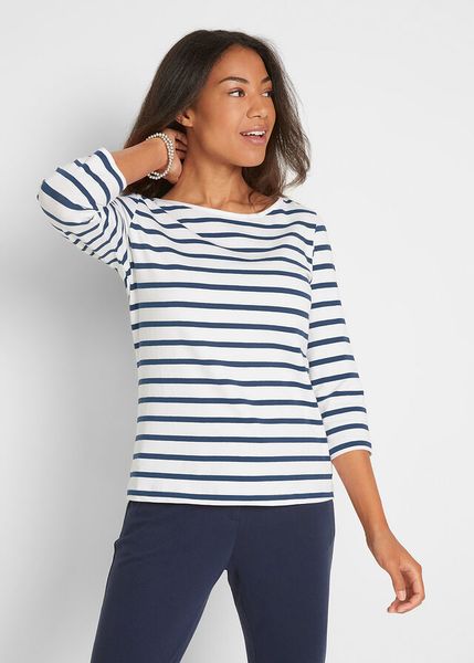 Bluzka z długim rękawem z czystej bawełny organicznej. Białe bluzki damskie bonprix, bez wzorów, z bawełny, bez kołnierzyka, bez ramiączek. Za 69.99 zł.