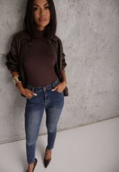 Niebieskie Jeansy Bawełniane Skinny Fit High Waist Hipho. Niebieskie jeansy damskie Renee, bez wzorów, z bawełny, z podwyższonym stanem. Za 129.99 zł.