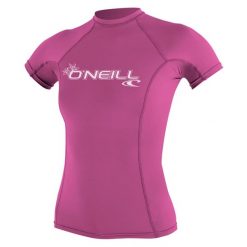 Koszulka do pływania damska O'Neill Basic Skins Rash Guard. Czarne bluzki damskie O'Neill, bez wzorów, bez kołnierzyka, bez ramiączek. Za 99.99 zł.