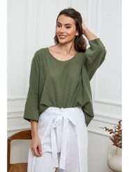 La Compagnie Du Lin Bluzka "Fraiche" w kolorze khaki rozmiar: L. Brązowe bluzki damskie La Compagnie Du Lin, l, bez wzorów, bez kołnierzyka, bez ramiączek. Za 114.17 zł.