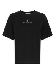 MOSS COPENHAGEN Koszulka "Theana" w kolorze czarnym rozmiar: M/L. Czarne bluzki damskie Moss Copenhagen, l, bez wzorów, z bawełny, bez kołnierzyka, bez ramiączek. Za 64.95 zł.