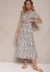 Czarna Koszulowa Sukienka z Bawełny w Kwiatowy Print z Wiązanym Paskiem Amoisse. Czarne sukienki damskie Renee, bez wzorów, z bawełny, eleganckie, bez ramiączek. W wyprzedaży za 74.99 zł.