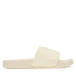 Klapki Guess. Białe klapki damskie Guess, z aplikacjami, bez obcasa, bez zapięcia. Za 199.99 zł.