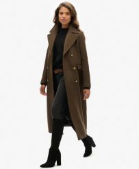 Superdry Dwurzędowy płaszcz z mieszanki wełny – slim fit. Zielone płaszcze damskie Superdry, bez wzorów, z wełny, bez kaptura. Za 1,047.10 zł.