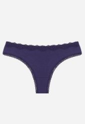 Granatowe Majtki z Bawełną Typu Stringi Ozdobione Koronką Cirilise. Niebieskie stringi Born2be, bez wzorów, z bawełny. Za 6.99 zł.