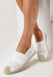 Białe Espadryle na Płaskiej Podeszwie z Plecionki Chorisa. Białe espadryle damskie Born2be, bez wzorów, z tkaniny, bez obcasa, na płaskiej podeszwie. Za 49.99 zł.