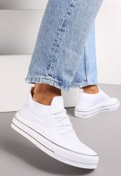 Białe Wsuwane Trampki z Perforacją i Ozdobnym Sznurowaniem Dennise. Białe trampki damskie Renee, bez wzorów, bez zapięcia. Za 49.99 zł.